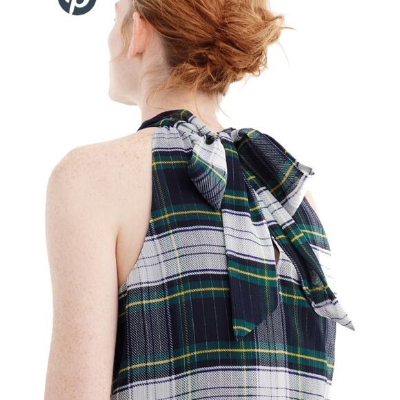 UEC J. CREW Highland Tartan Tie-Neck Halter Top Blouse SZ 10 - Picture 2 of 11